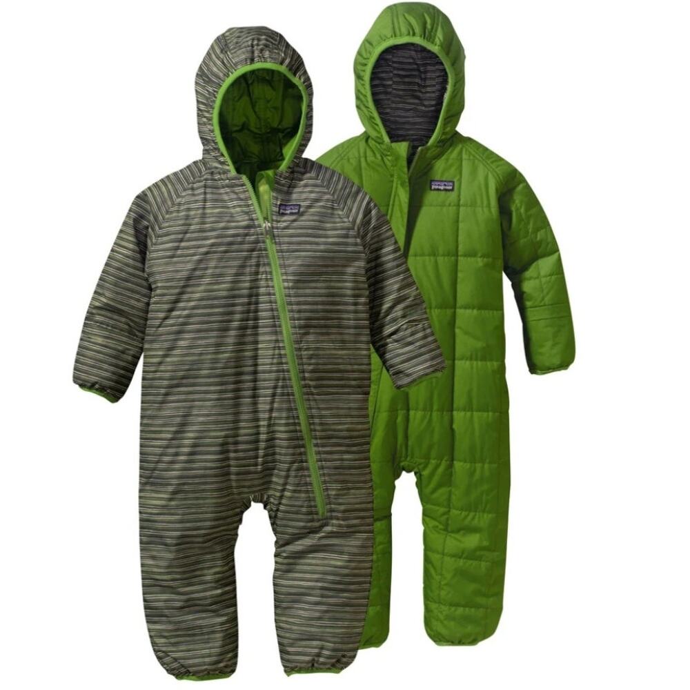 Patagonia Baby Reversible Puff-Ball Bunting Size 12-18 Months Green Snow Suit